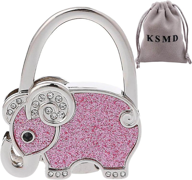 Purse Hooks for Table and Bars,Portable Purse Hanger Organizers Hooks Handbag Holder Pocketbook Holder Bag Storage for Desk Bag Hook,Foldable Folding Table Hook Hanger, Pink Elephant